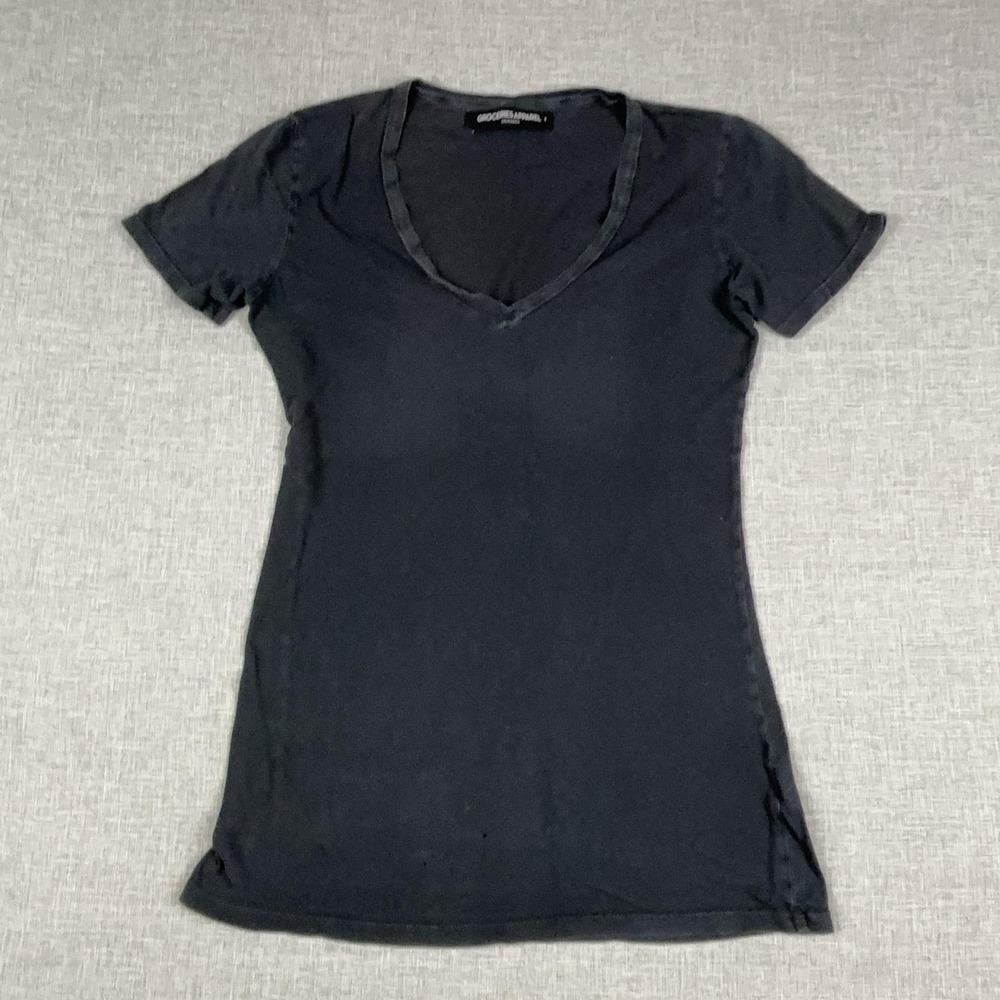 Groceries Apparel T-Shirt Womens S Black V-Neck Short Sleeve Organic Cotton Top